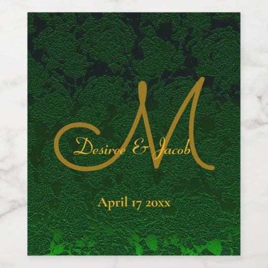 ハンターグリーン金ゴールドウェディングレセプションモノグラム ワインラベル (シングルラベル)