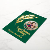 ハンターグリーン金ゴールドウォーターカラーリーフジョイスホリデイ 箔シーズンカード (回転した状態)