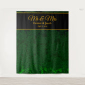 ハンターグリーン金ゴールドブラックフローラ結婚の背景 タペストリー (正面)