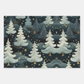 ハンターグリーン金ゴールドブラッシュスターズホリデーパターン ラッピングペーパーシート (正面3)