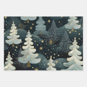 ハンターグリーン金ゴールドブラッシュスターズホリデーパターン ラッピングペーパーシート (正面)