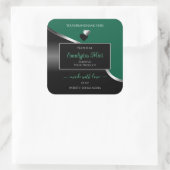 ハンターグリーン黒波銀ハート製品ラベル スクエアシール (バッグ)