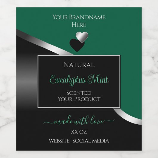 ハンターグリーン黒波銀ハート製品ラベル ワインラベル (シングルラベル)