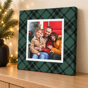 ハンターグリーン タータンチェック柄 クリスマス 写真 キャンバスプリント