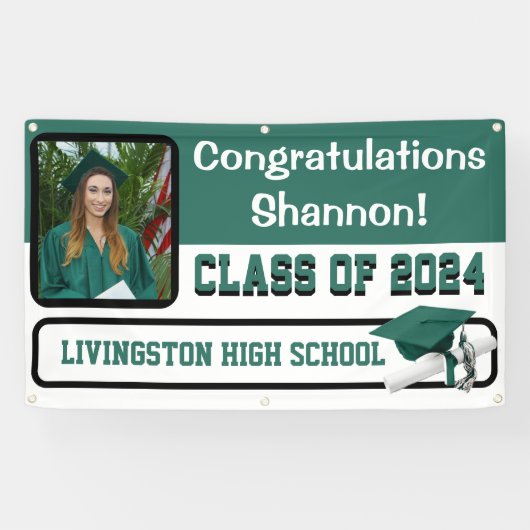 ハンターグリーン&ホワイトビニール卒業 横断幕 (横)