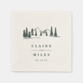 ハンターグリーン |マウンテンスケッチパーソナライズされた スタンダードカクテルナプキン (正面)