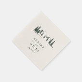 ハンターグリーン |マウンテンスケッチパーソナライズされた スタンダードカクテルナプキン (角)