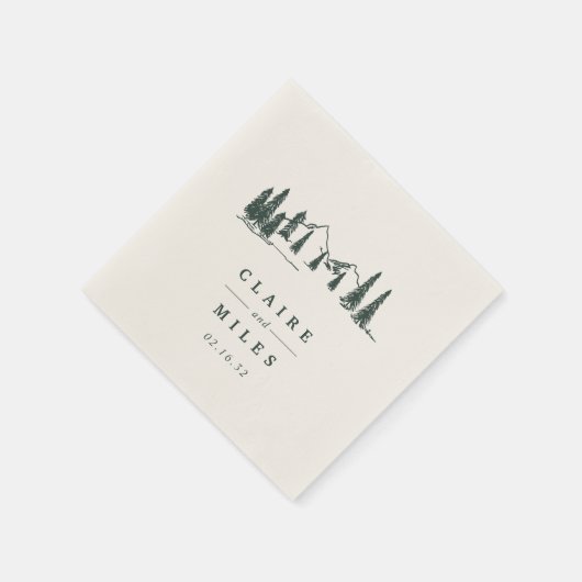 ハンターグリーン |マウンテンスケッチパーソナライズされた スタンダードカクテルナプキン (角)