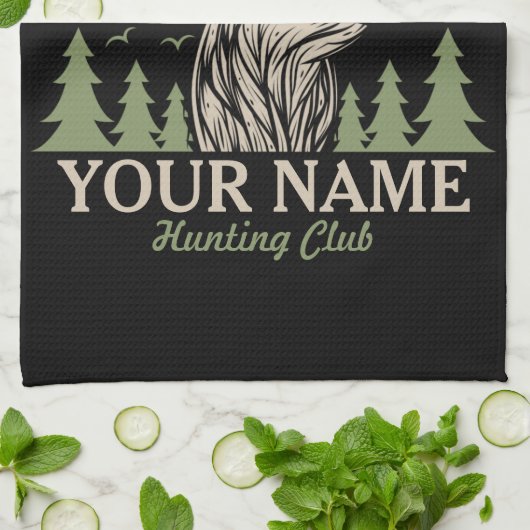 ハンターパーソナライズされたディアエルクアントラー狩りクラブ キッチンタオル (折り畳み)