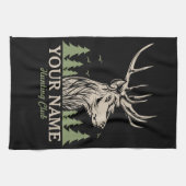 ハンターパーソナライズされたディアエルクアントラー狩りクラブ キッチンタオル (横)