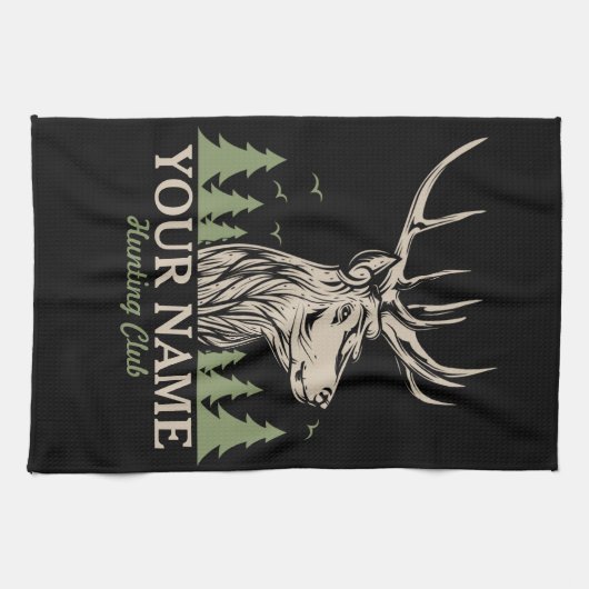 ハンターパーソナライズされたディアエルクアントラー狩りクラブ キッチンタオル (横)