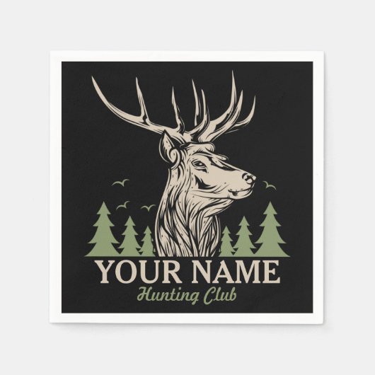 ハンターパーソナライズされたディアエルクアントラー狩りクラブ スタンダードカクテルナプキン (正面)