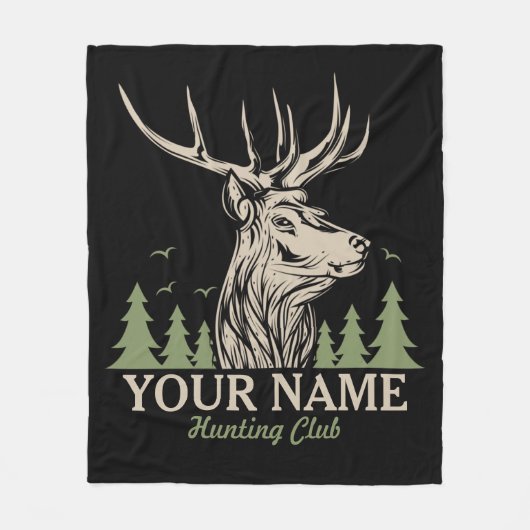 ハンターパーソナライズされたディアエルクアントラー狩りクラブ フリースブランケット (正面)