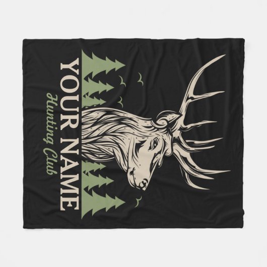 ハンターパーソナライズされたディアエルクアントラー狩りクラブ フリースブランケット (正面(横))