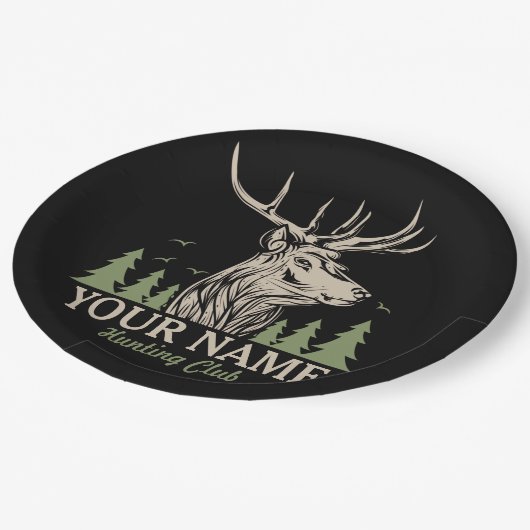 ハンターパーソナライズされたディアエルクアントラー狩りクラブ ペーパープレート (アングル)