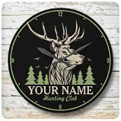 ハンターパーソナライズされたディアエルクアントラー狩りクラブ ラージ壁時計