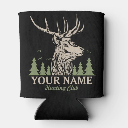 ハンターパーソナライズされたディアエルクアントラー狩りクラブ 缶クーラー (裏面)