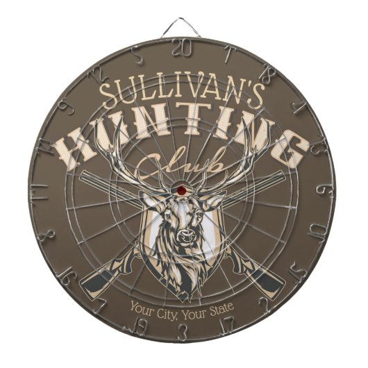 ハンターパーソナライズされたネームディアライフル狩りクラブ ダーツボード (正面)