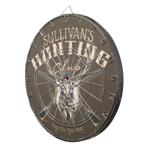 ハンターパーソナライズされたネームディアライフル狩りクラブ ダーツボード (正面右)