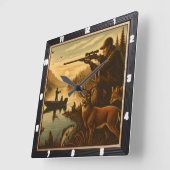 ハンターフィッシャーマンワイルドライフサンセット スクエア壁時計 (傾斜)