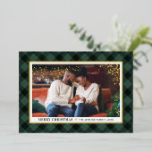 ハンターモダングリーンバッファロープレイドクリスマスフォト 箔シーズンカード (立ち正面)