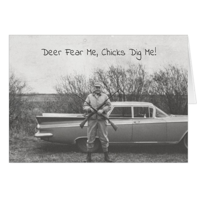 ハンターユーモアのある鹿狩り旧自動車 (正面横)