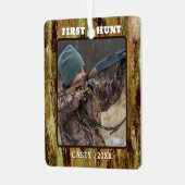 ハンターワンフォトカモフラージュパーソナライズされた メタルオーナメント (正面左)