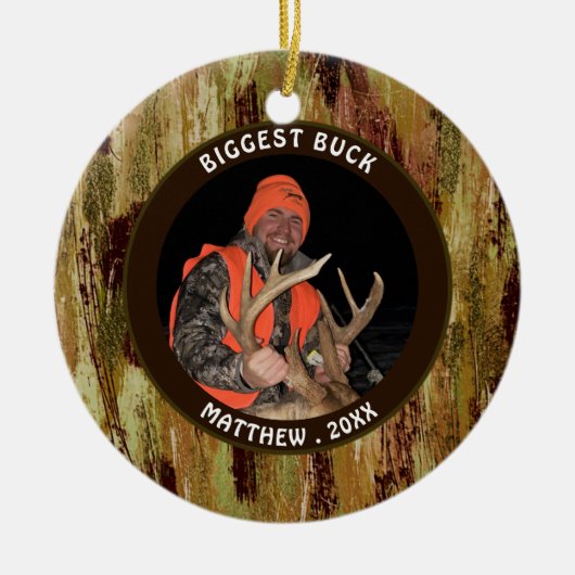 ハンター最大のバック迷彩写真記念 セラミックオーナメント (正面)