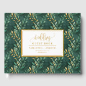 ハンター結婚グリーン金ゴールドの離れ客書 ゲストブック (正面)