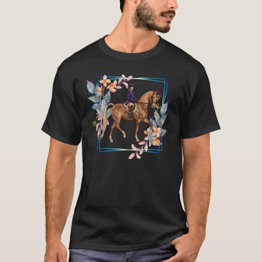 ハンター・アンダー・サドル 英国風馬と花 Tシャツ (正面)