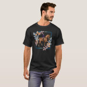 ハンター・アンダー・サドル 英国風馬と花 Tシャツ (正面フル)