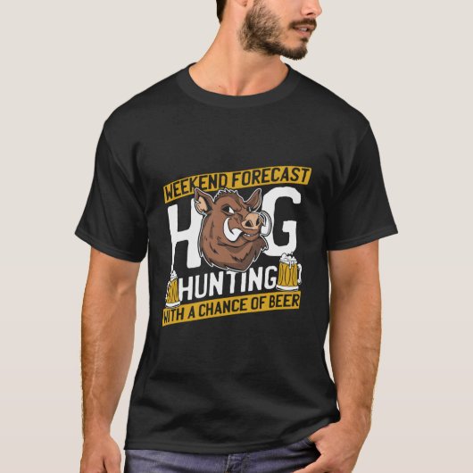 ハンター ビール ハント 野生動物 イノシシ 狩猟 Tシャツ (正面)