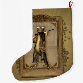 ハンター、銃を持つおもしろいで、かわいいヤモリ ラージクリスマスストッキング (裏面)