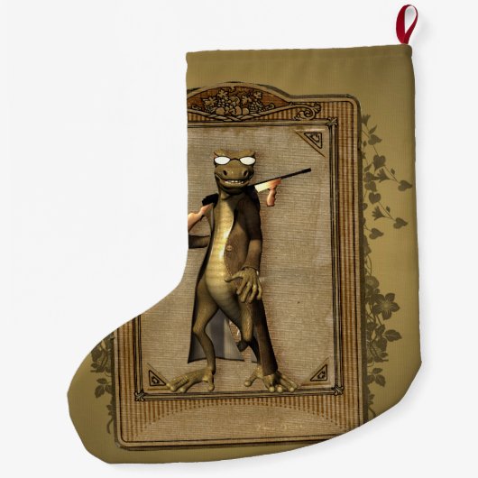 ハンター、銃を持つおもしろいで、かわいいヤモリ ラージクリスマスストッキング (裏面)