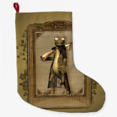 ハンター、銃を持つおもしろいで、かわいいヤモリ ラージクリスマスストッキング (正面)