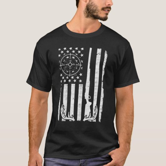 ハンターTシャツ 幽默な狩猟 アメリカ国旗 シカ猟 Tシャツ (正面)
