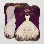 ハンチネラ シャンパンゴールド グリッタードレス DIY カラー 招待状 (正面/裏面)