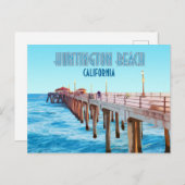 ハンチングトンビーチ桟橋カリフォルニアヴィンテージ ポストカード (正面/裏面)