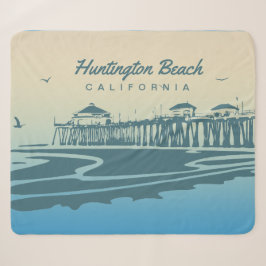 ハンチングトンビーチ桟橋、カリフォルニア-カスタムなイラストレーション シェルパブランケット