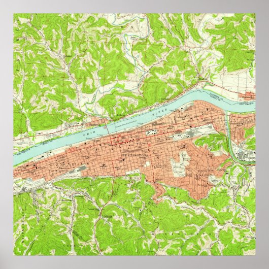 ハンチントンウェストバージニアのヴィンテージの地図(1957年) ポスター (正面)