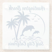 ハンチントンモダンビーチカリフォルニアダークブルー ガラスコースター (裏面)