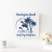 ハンチントンモダンビーチカリフォルニアダークブルー スクエア壁時計 (ホーム)