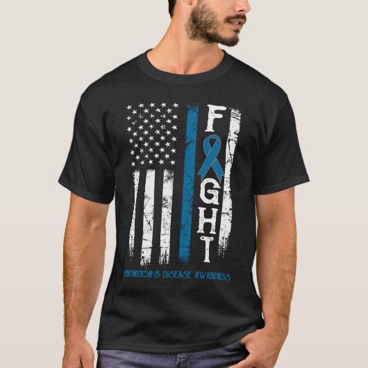 ハンチントン病と闘うアメリカ国旗 Tシャツ (正面)