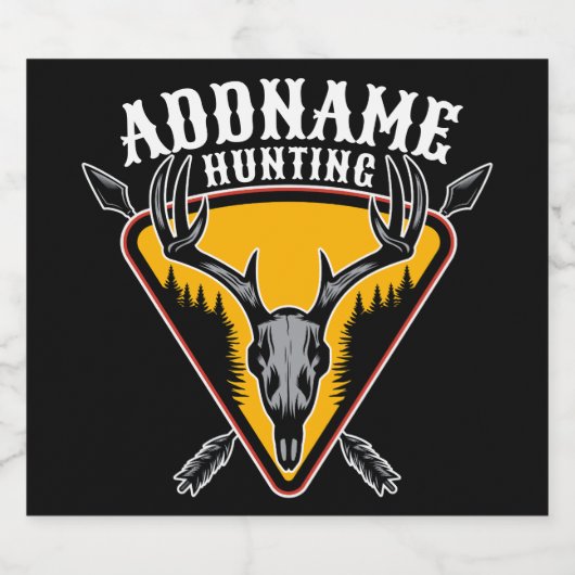 ハンティング用にデザインされたエルクの頭蓋骨と大きな鹿の角 狩猟 ビールラベル (シングルラベル)