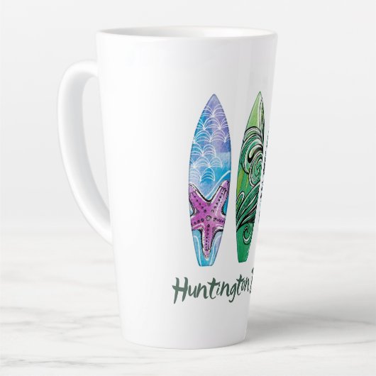 ハンティントンビーチウォーターカラーサーフボードラテマグ カフェラテマグ (左アングル)