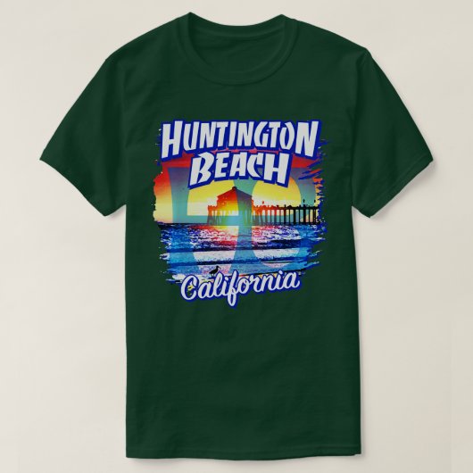 ハンティントンビーチカリフォルニアサーフシティCAサンセットb Tシャツ (デザイン正面)