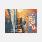 ハンティントンビーチカリフォルニアトラベルアートヴィンテージ フリースブランケット (正面(横))