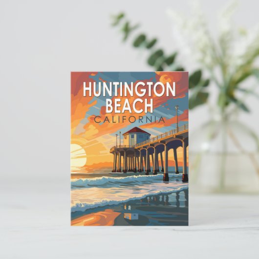 ハンティントンビーチカリフォルニアトラベルアートヴィンテージ ポストカード (スタンド正面)