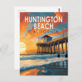 ハンティントンビーチカリフォルニアトラベルアートヴィンテージ ポストカード (正面/裏面)