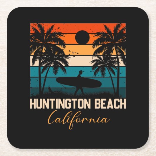 ハンティントンビーチカリフォルニアパームズバケーショントリップ スクエアペーパーコースター (正面)